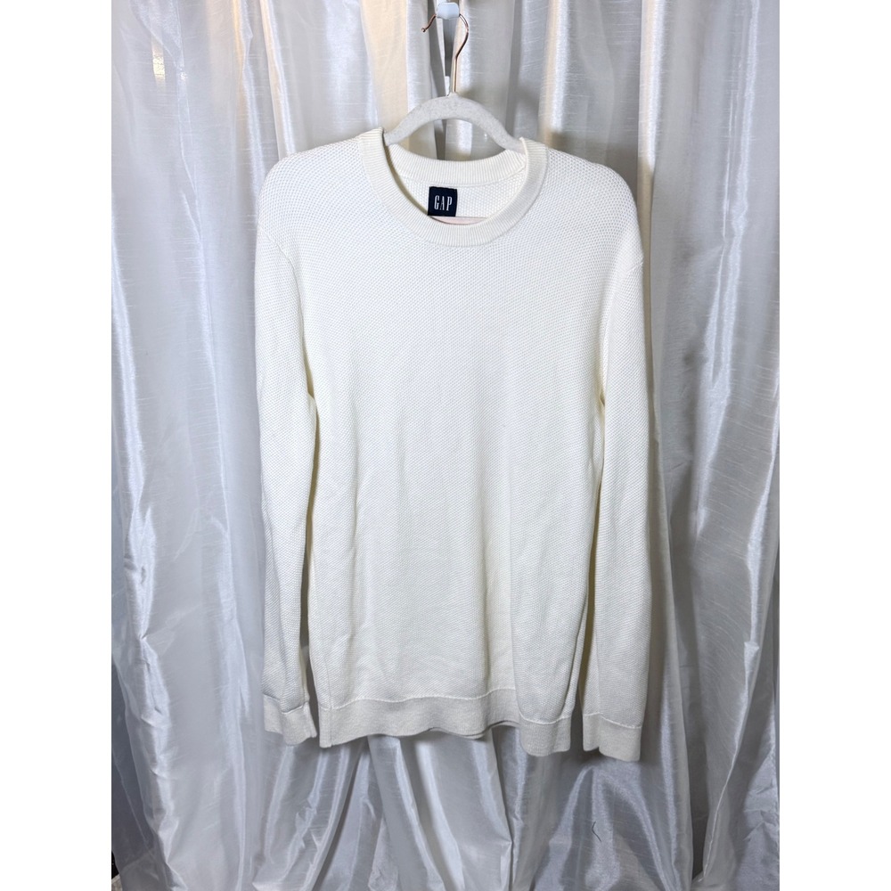 Gap Sweater Mens Medium White Textured Cotton Crew Neck Long Sleeve